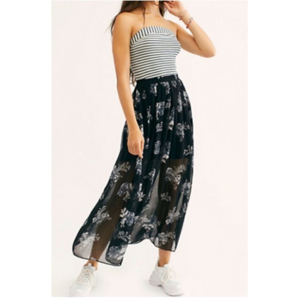 Free People Lydia Floral Printed Illusion Midi Skirt Size Small